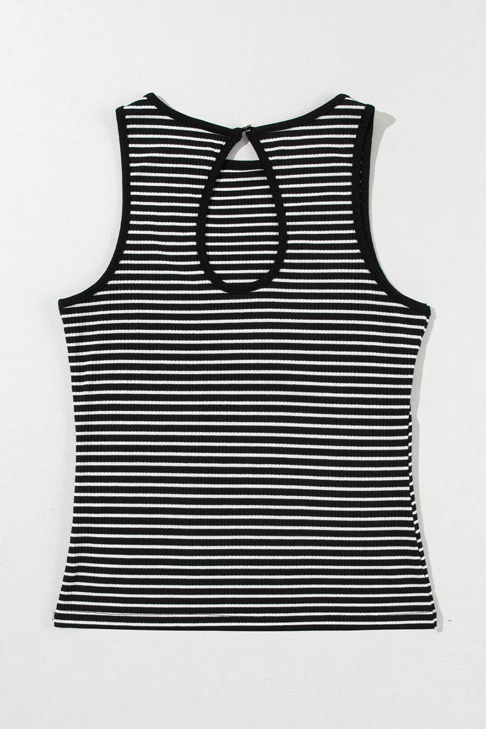 Striped Print Ribbed Knit Sleeveless Top: Black