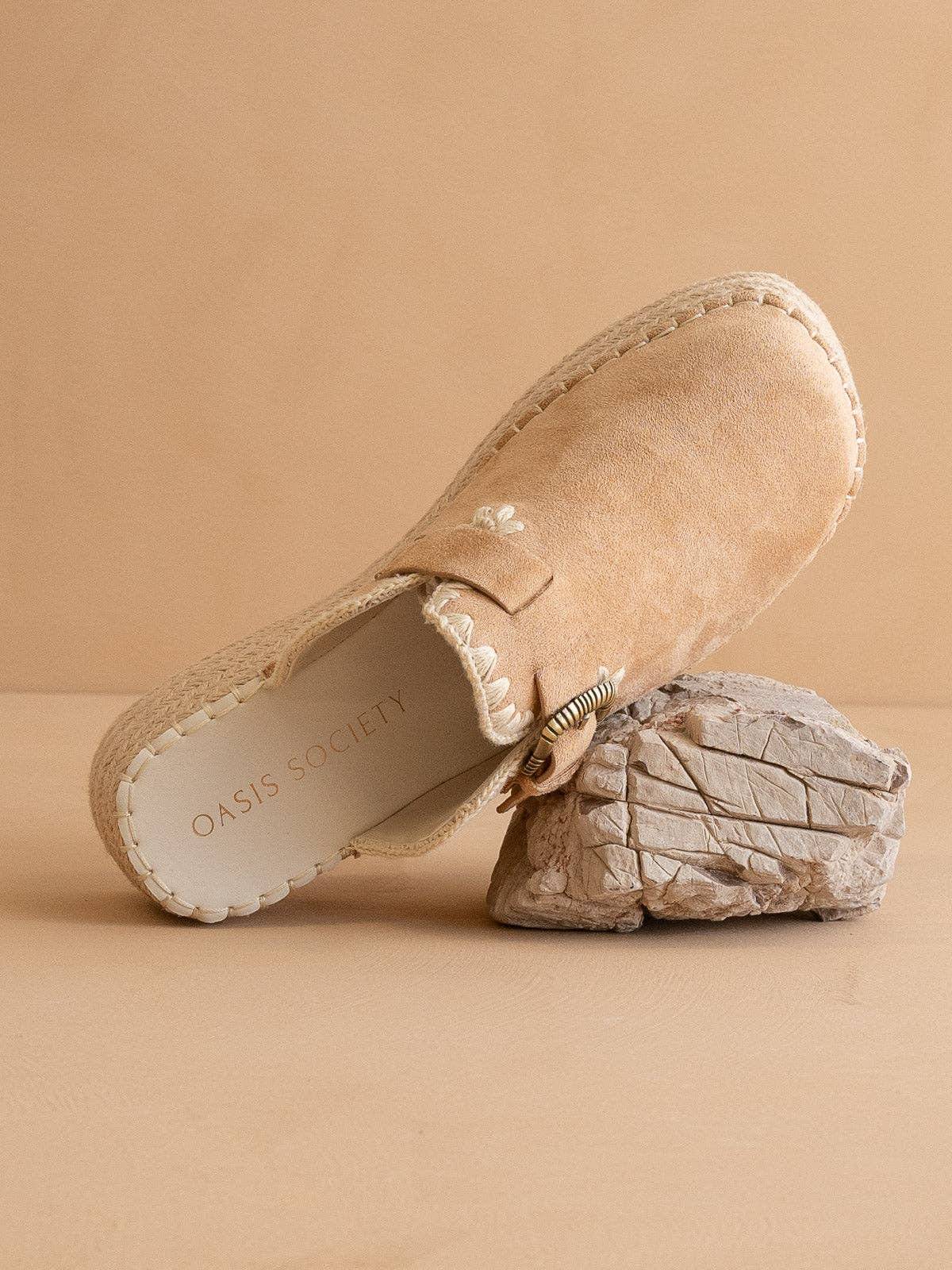 The Edith | Almond Clog Raffia Mule with Western Buckles: ALMOND