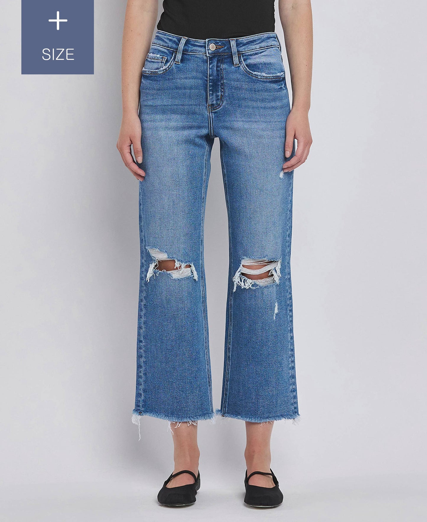 PLUS SIZE HIGH RISE DISTRESSED CROP| Lovervet by VERVET