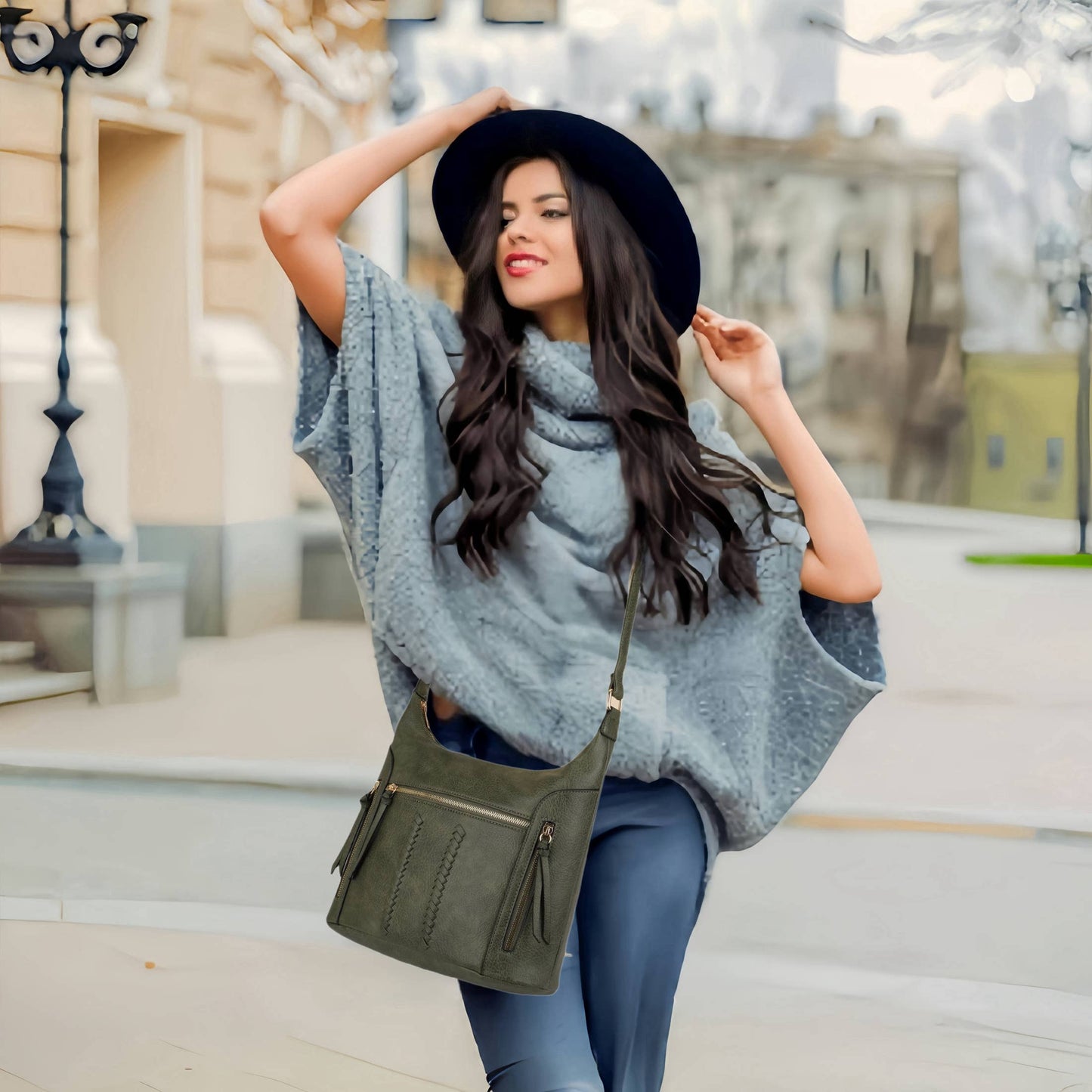 Olga Multi Pocket Crobo Bag/crossbody and hobo bag: Olive