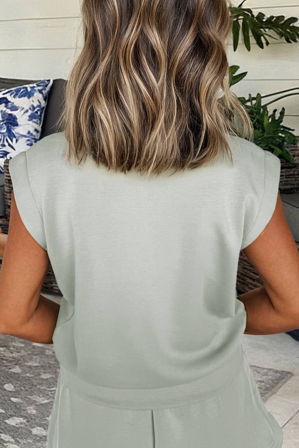 Zip Sleeveless Top: Smoke Green