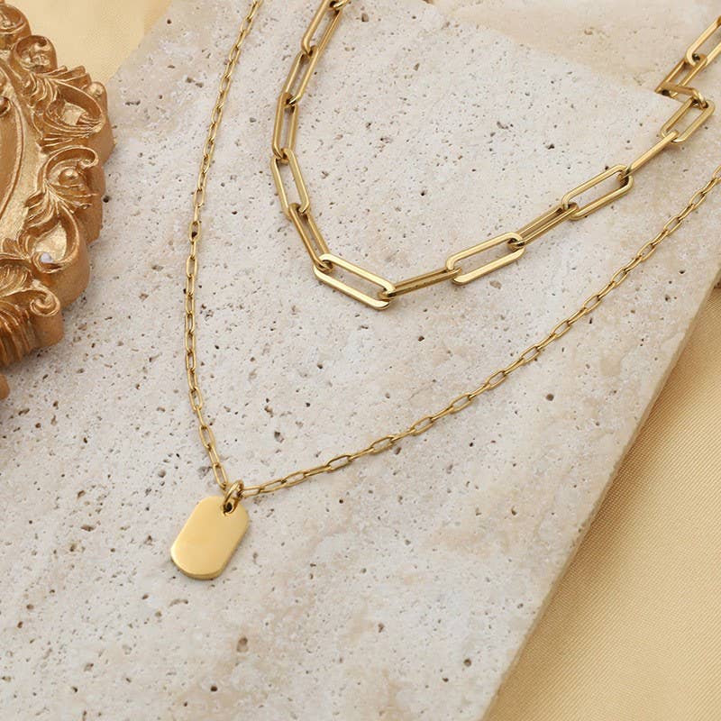 18K STAINLESS STEEL TARNISH FREE LAYERED NECKLACE | 40NK9415: GOLD
