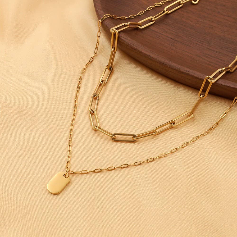 18K STAINLESS STEEL TARNISH FREE LAYERED NECKLACE | 40NK9415: GOLD