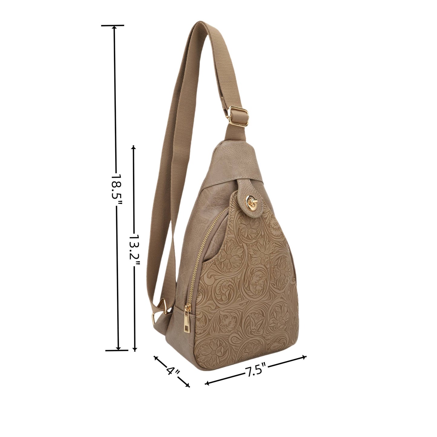 Jacqueline Paisley Tooling Embossed Sling Bag with Turnlock: Light stone