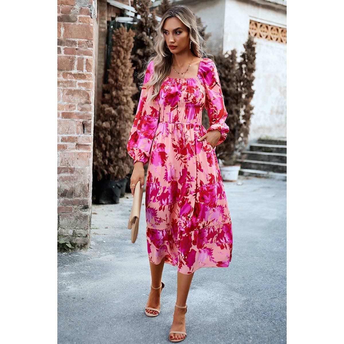 Floral Square NeckDress