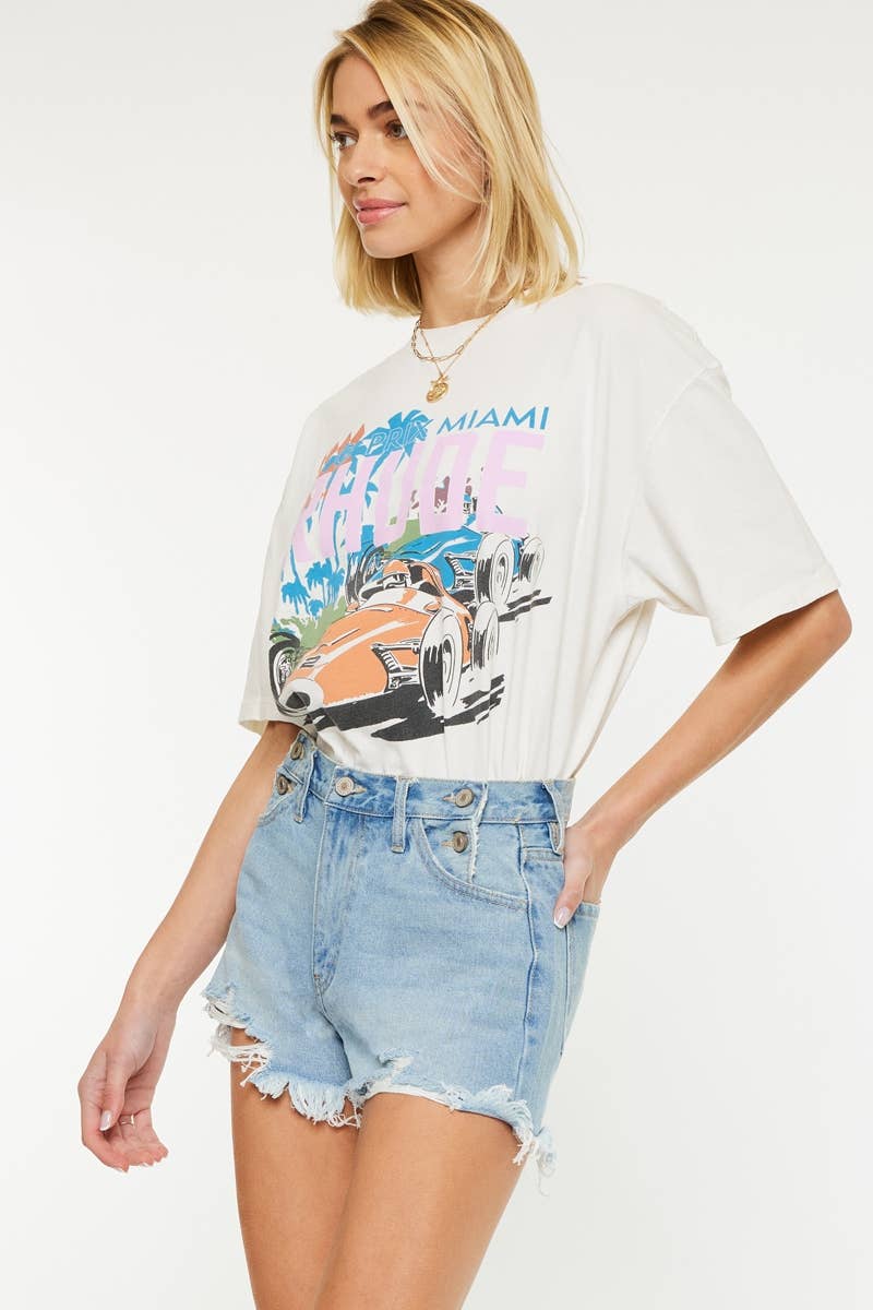 Kancan: Distressed High Rise Shorts