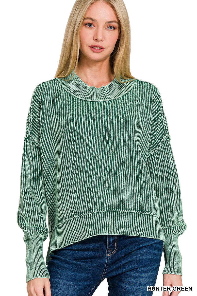Mineral Washed Sweater : DK GREEN