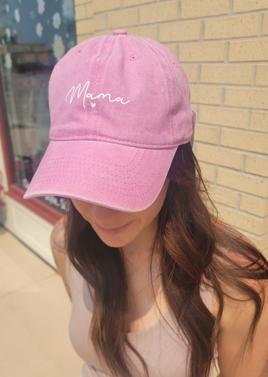 MAMA Printed Acid Washed Baseball Cap: PINK /