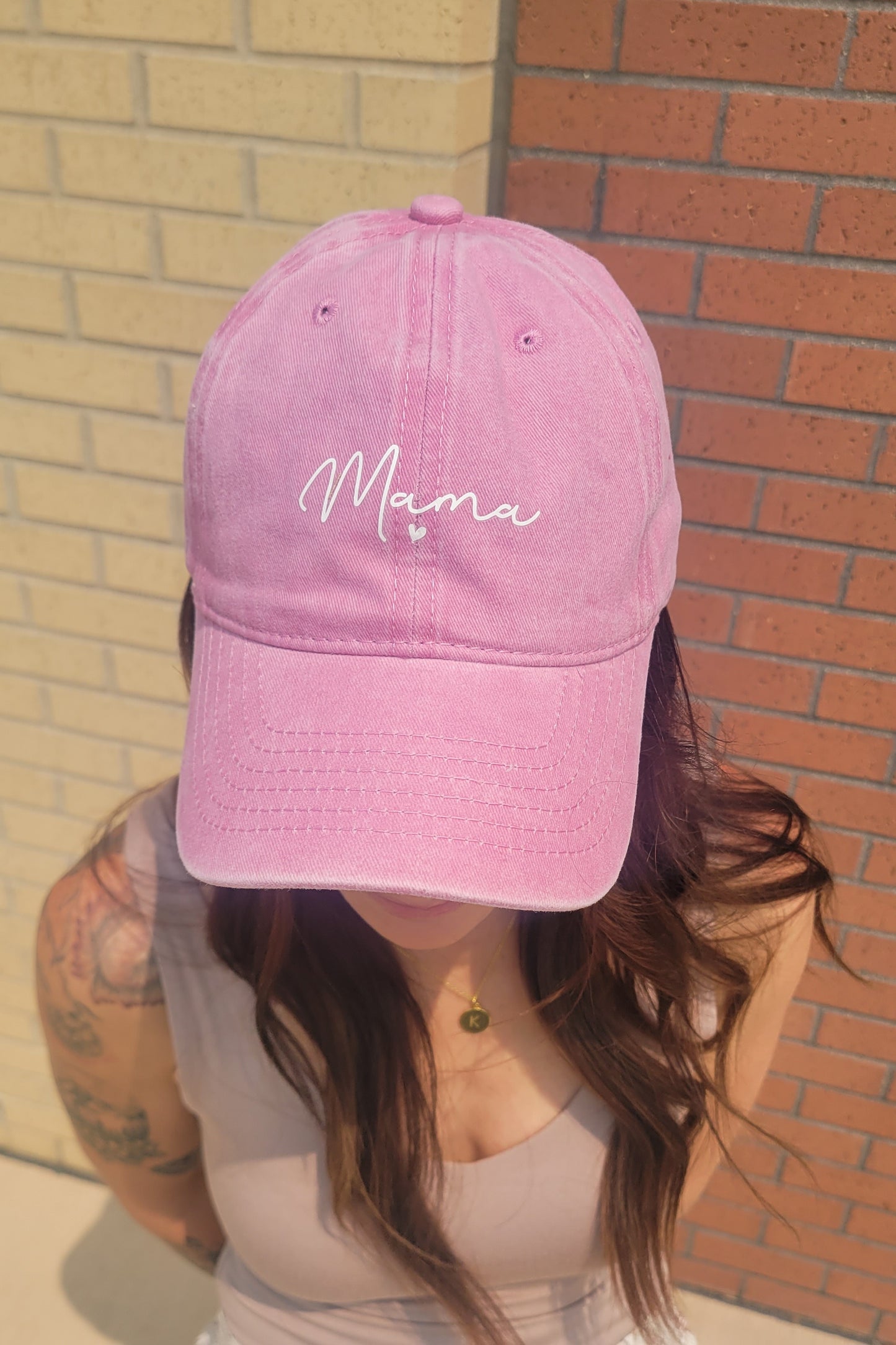 MAMA Printed Acid Washed Baseball Cap: PINK /