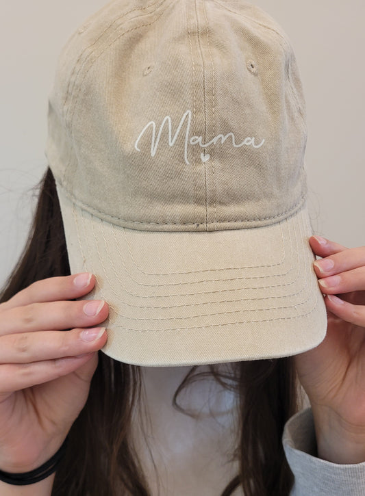MAMA Printed Acid Washed Baseball Cap: SAND