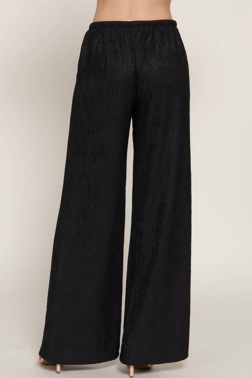 Crinkle Knit Long Pants: black