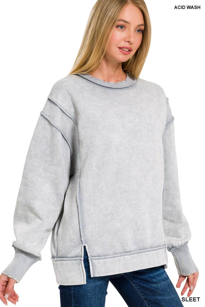 Hi Low Hem Pullover With Pockets: SLEET