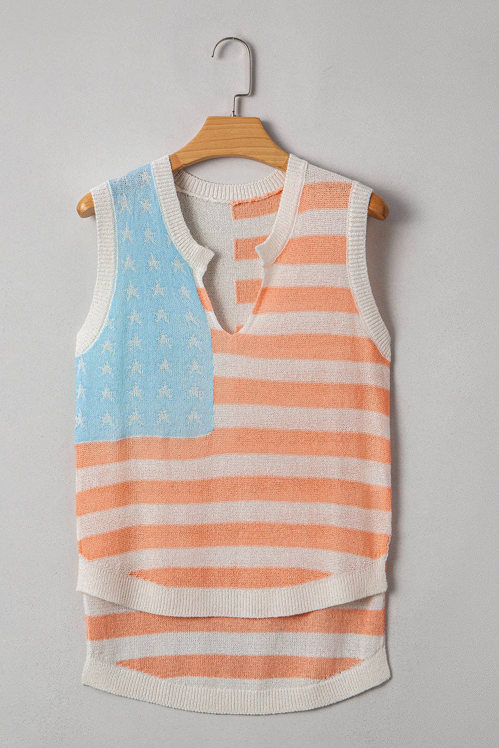 USA Flag Notched Neckline Loose Sweater Vest
