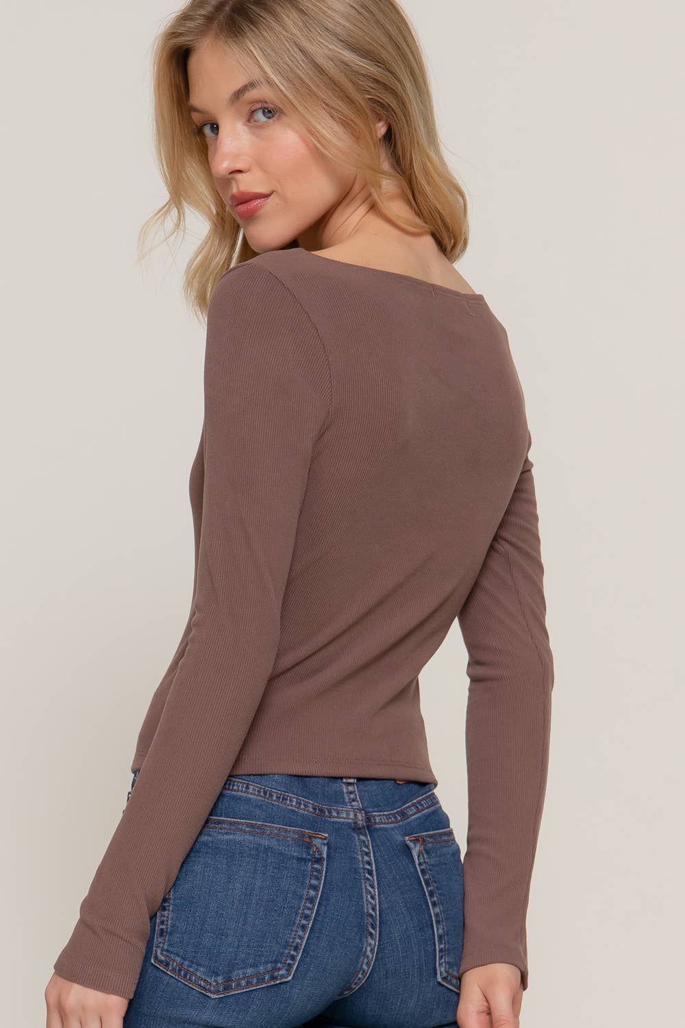 Boat Neck Brushed Rib Knit Top