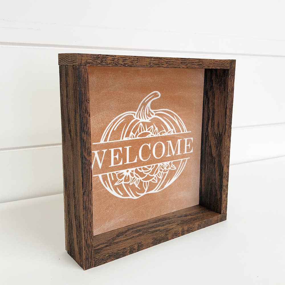 Welcome Fall Tabletop Sign: 6x6" Mini Canvas Art with Wood Box Frame