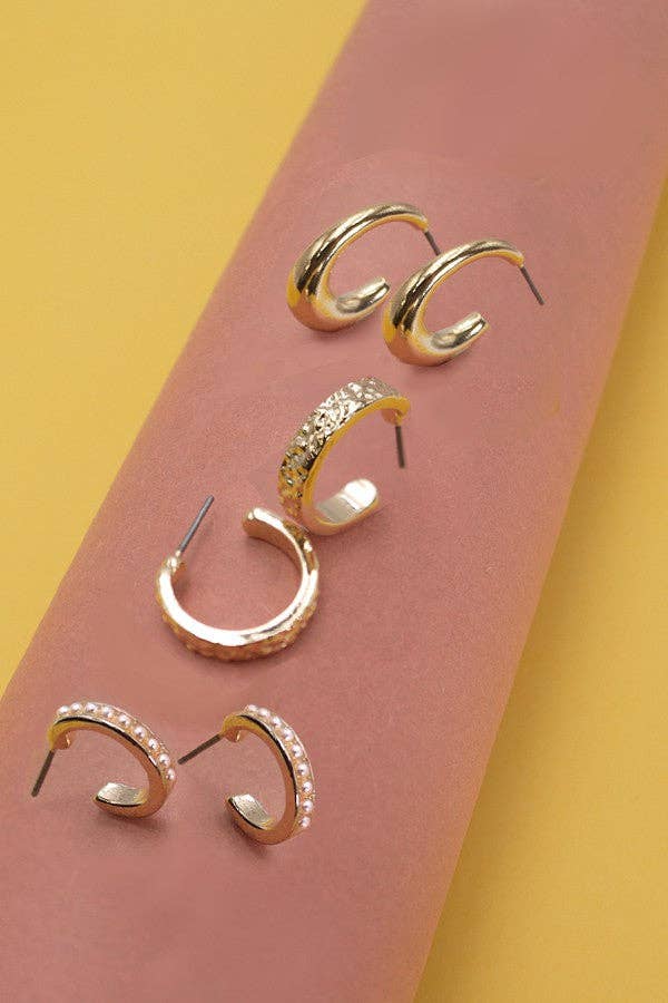 PEARL MINI HOOP TRIO SET EARRINGS | 80E1428: GOLD