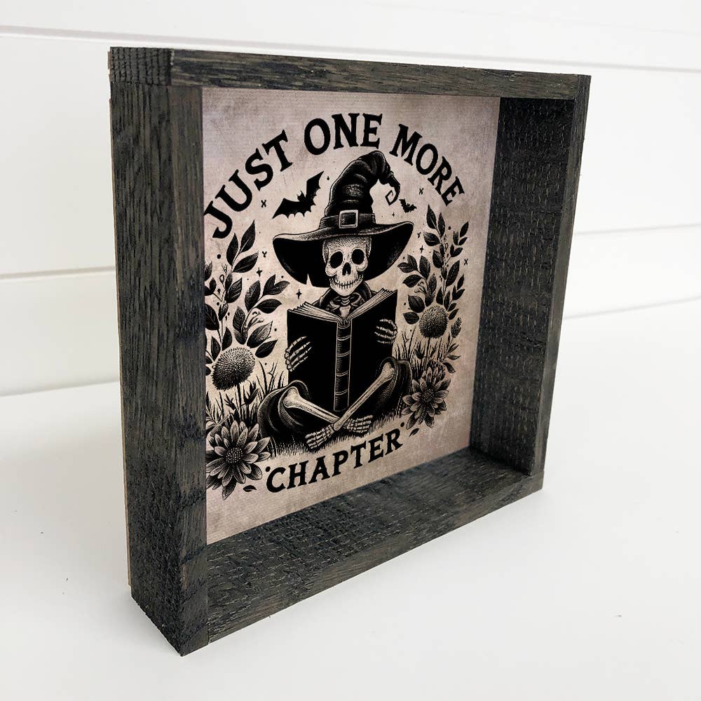 One More Chapter Skeleton: 6x6" Mini Canvas Art with Wood Box Frame