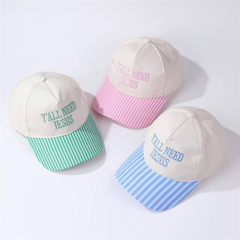 "Y'all Need Jesus" Stripe Baseball Cap: Mint