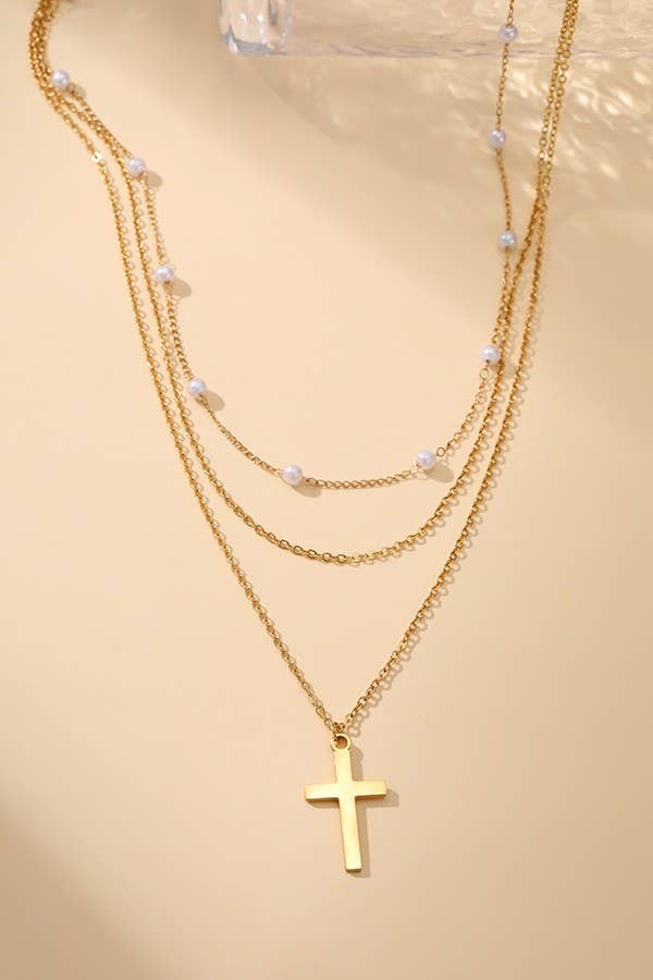 18K STAINLESS STEEL TARNISH FREE CROSS NECKLACE : GOLD