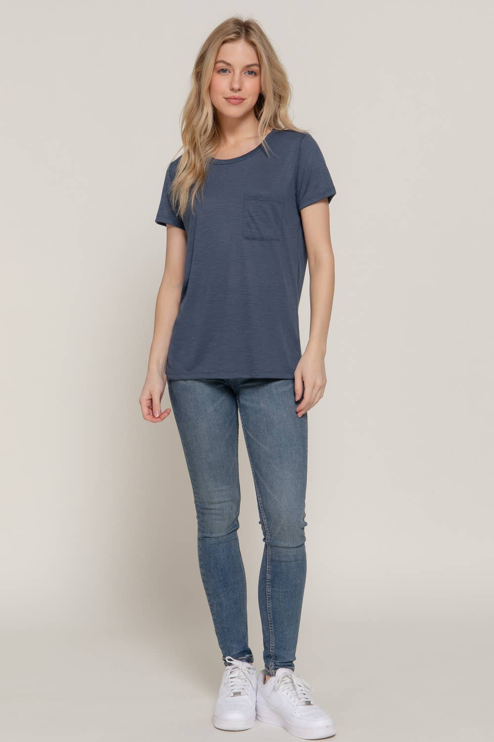 Round Neck Pocket Slub Knit Tee