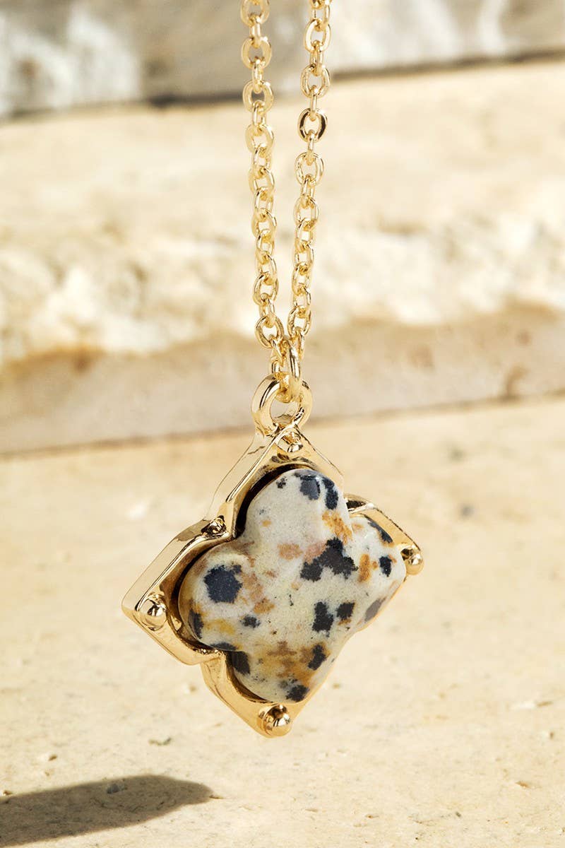 Semi-Precious Clover Necklace: Dalmatian