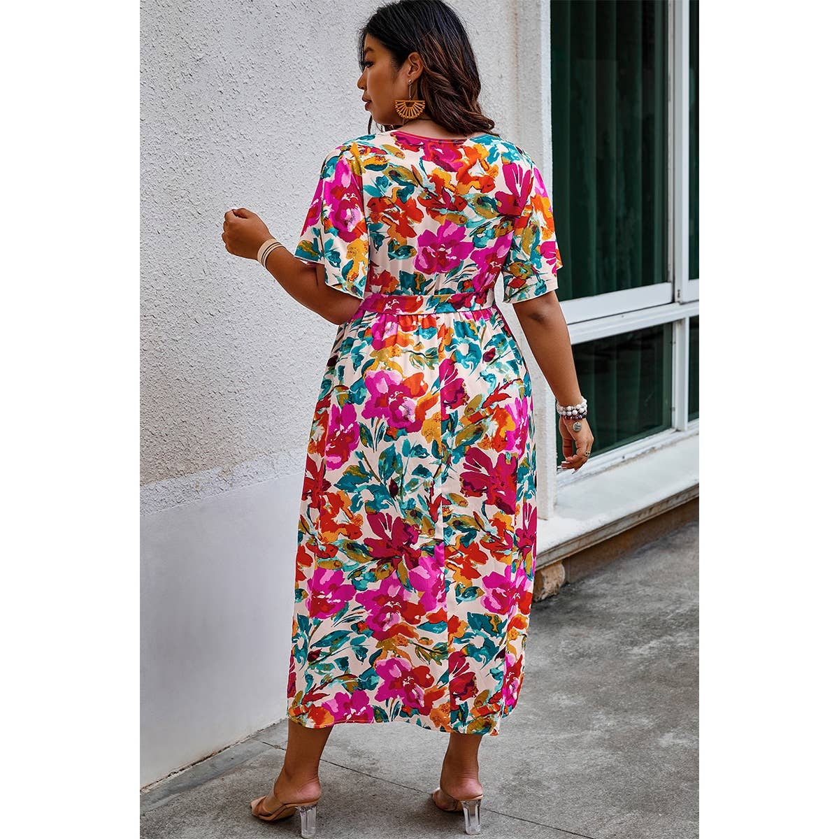 Floral Print Wrap Dress: MULTI