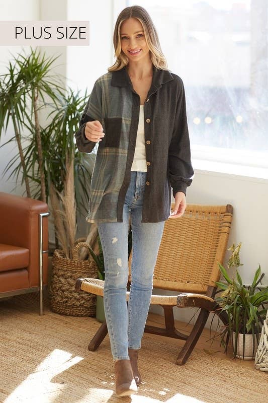 Plaid Colorblock Shacket: TEAL