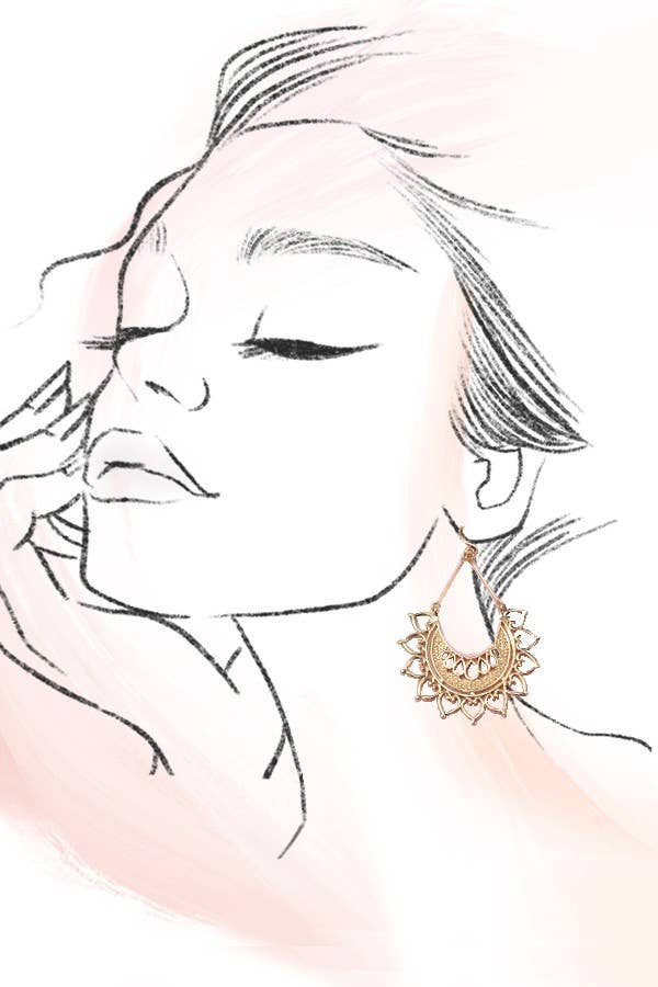 BOHO HALF CIRCLE FLOWER DROP EARRINGS | 31E24536: GOLD