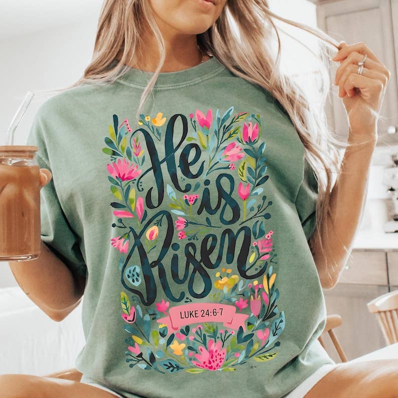 HE IS RISEN CREWNECK TEE: SAGE / TEE