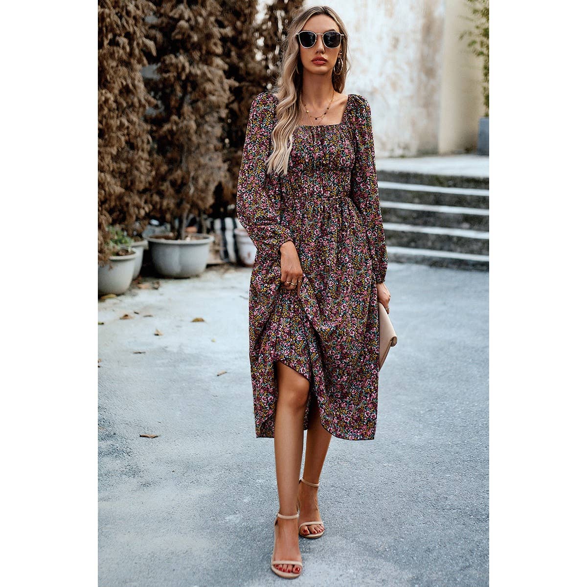 Floral Square NeckDress