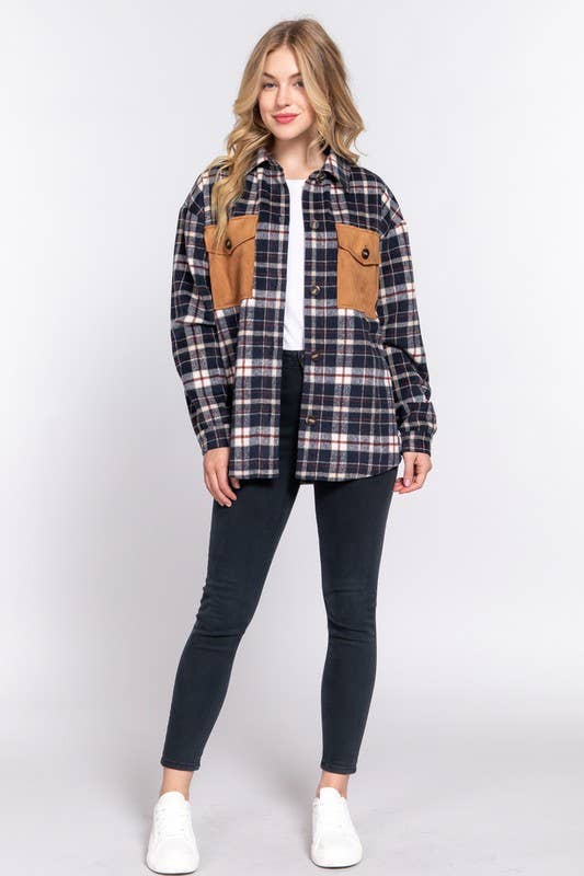 Suede Pocket Plaid Shacket