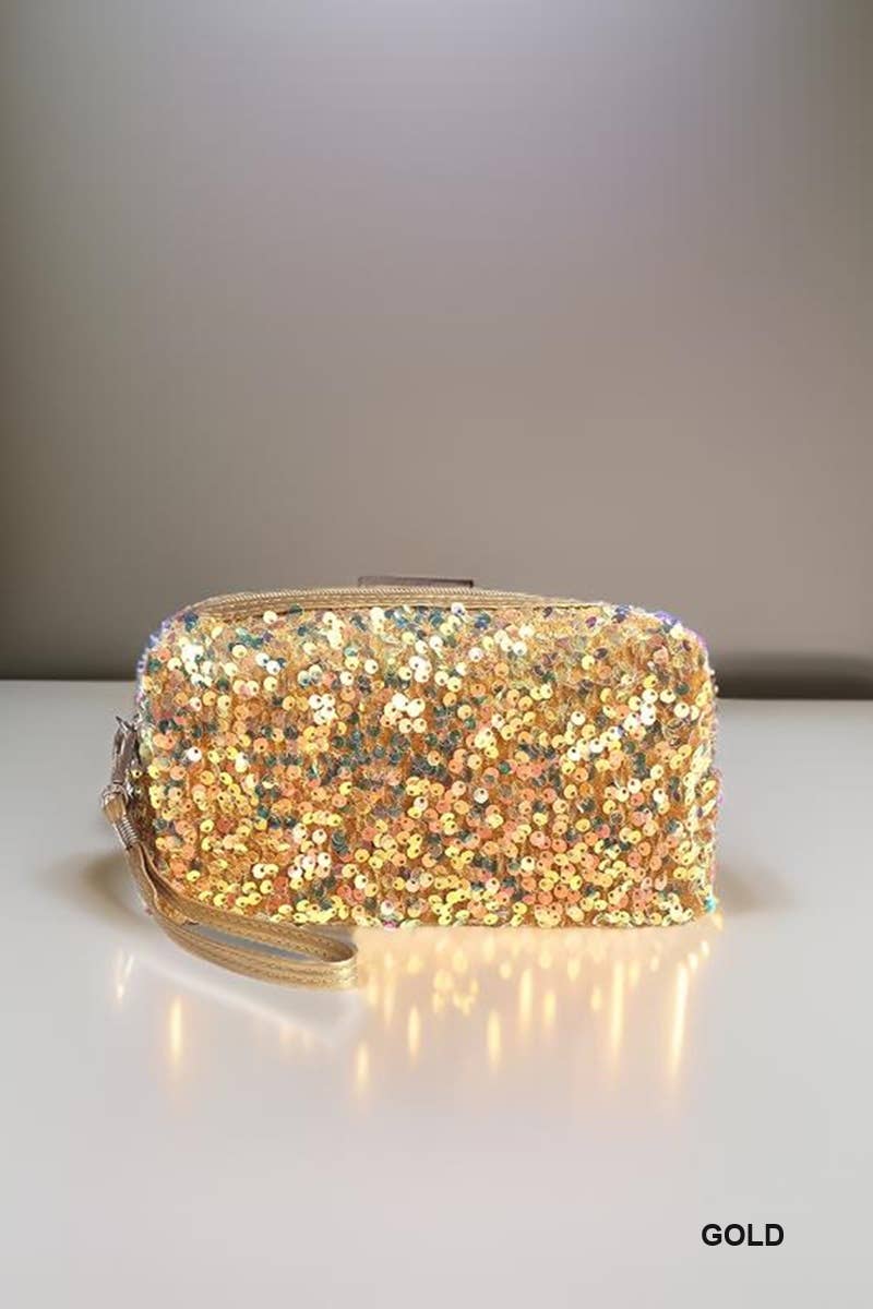 COLORFUL SPARKLING SEQUIN COSMETIC BAG: IVORY