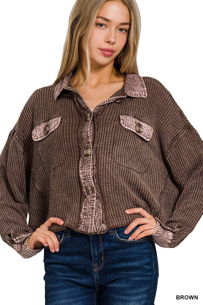 Waffle Acid Wash Crop Shacket