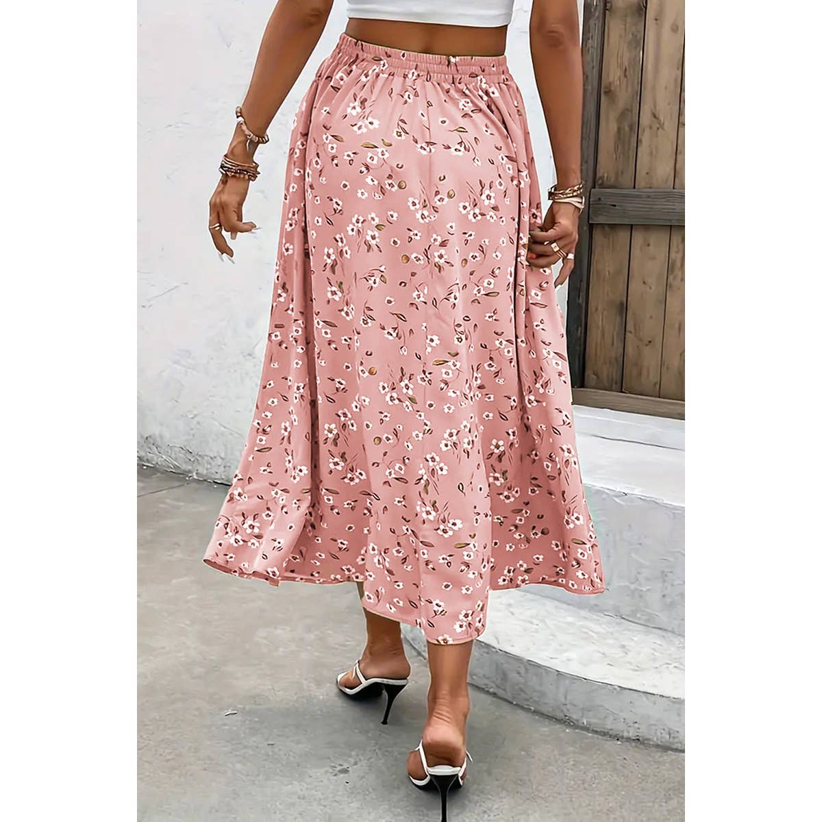 Floral Print Drawstring Waist Skirt: PINK
