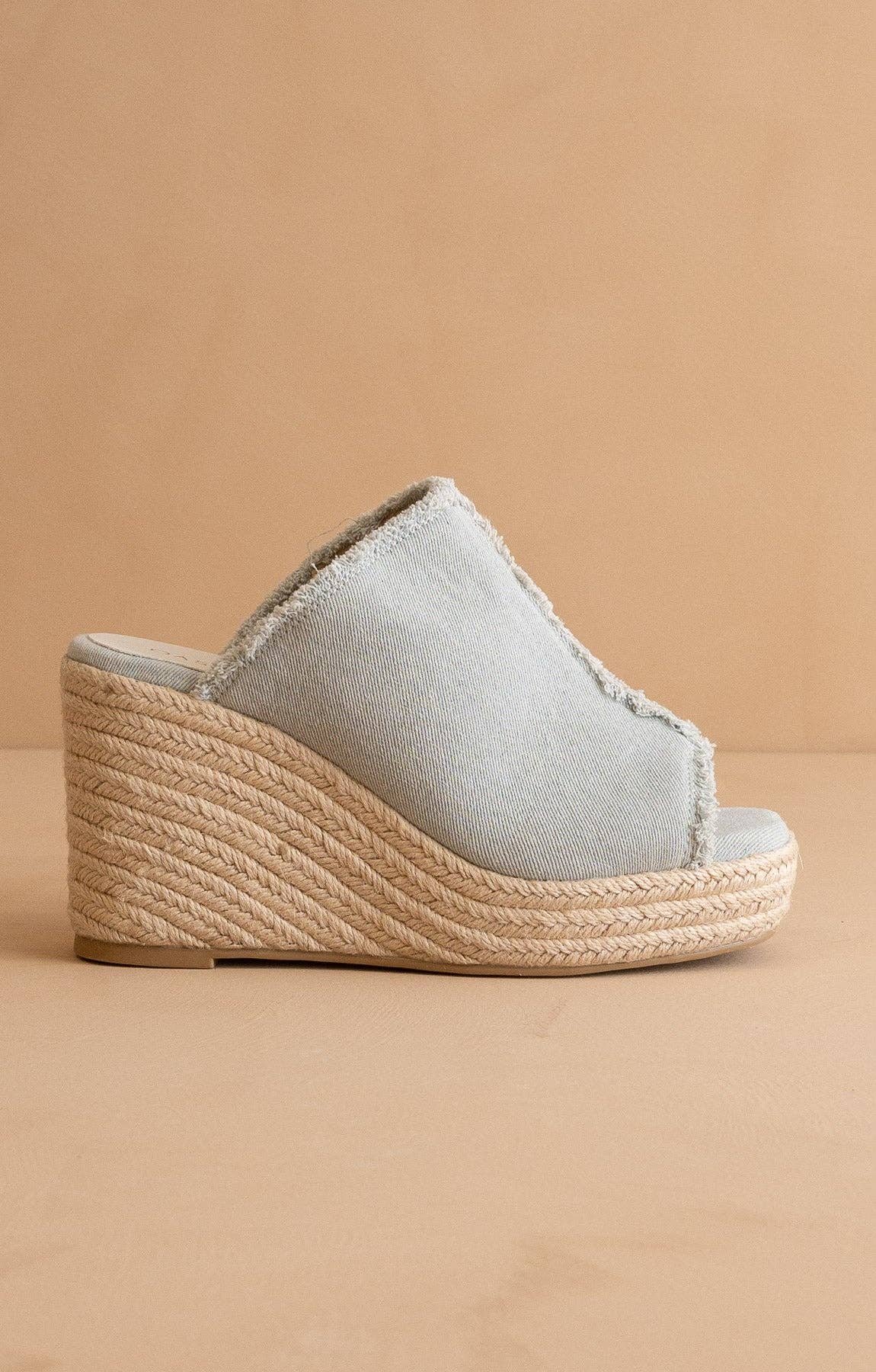 The Verona | Denim Frayed Denim Espadrille Wedge
