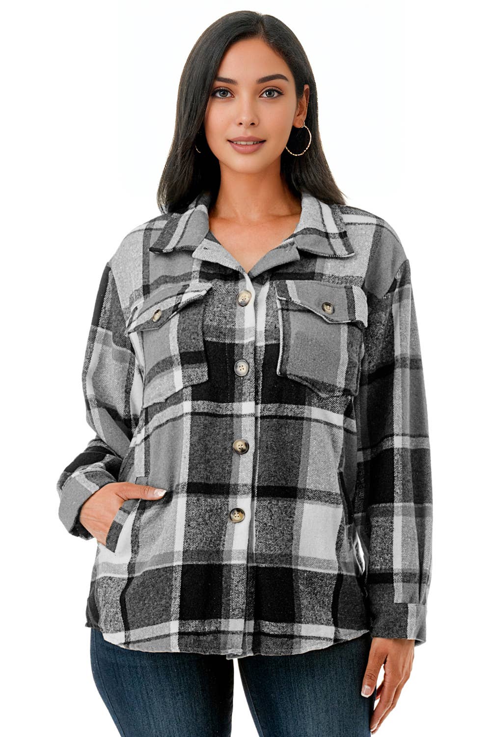 Black Oversized Flannel Shacket