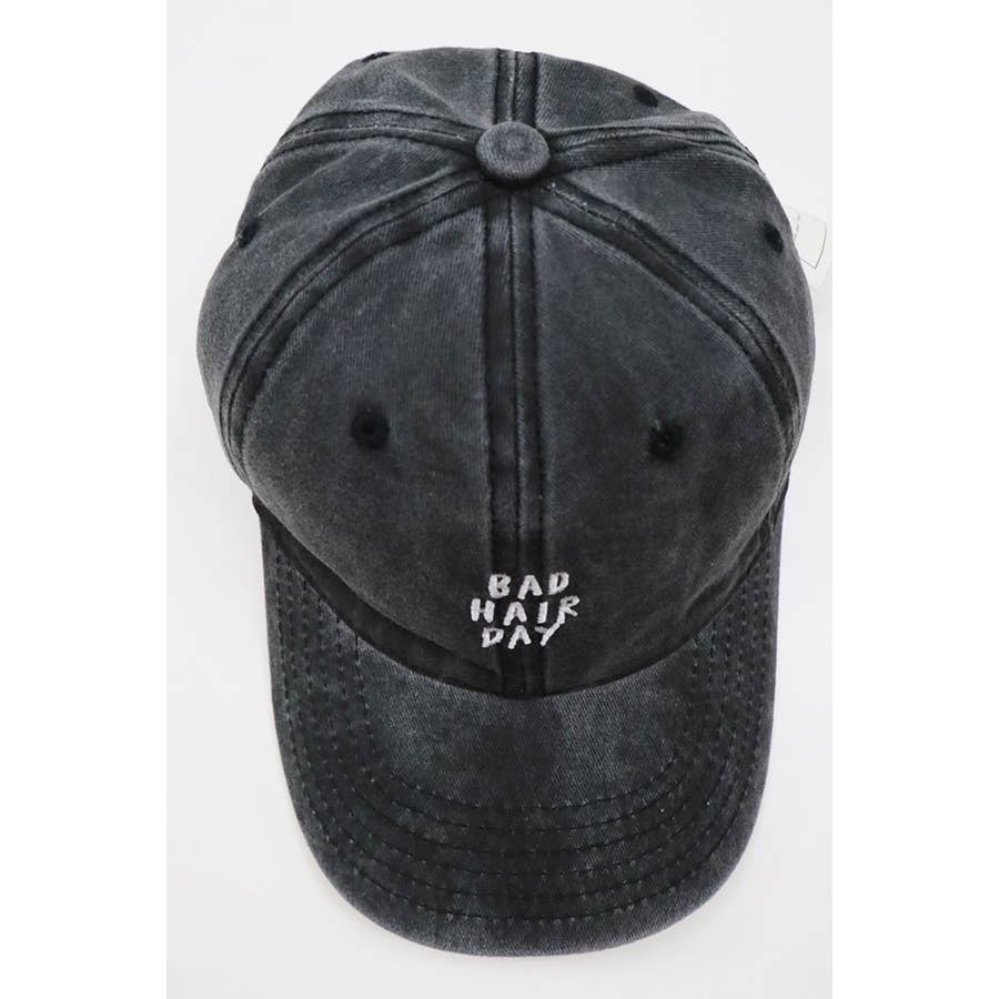 Bad Hair Day Embroidered Washed Baseball Cap: BLACK
