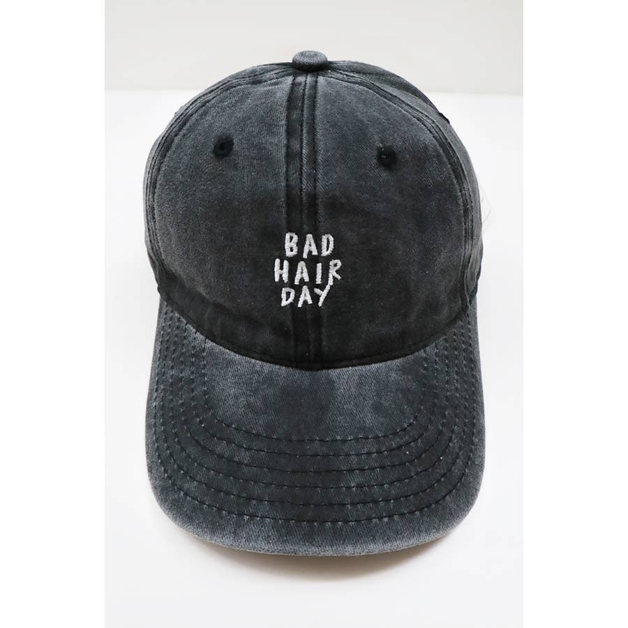 Bad Hair Day Embroidered Washed Baseball Cap: BLACK