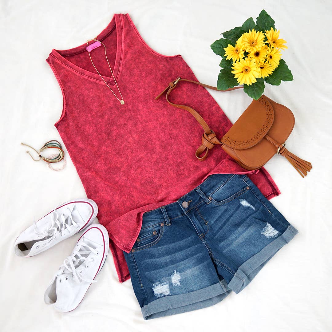 Mineral Wash Tank Top w/ side-slit Plus size