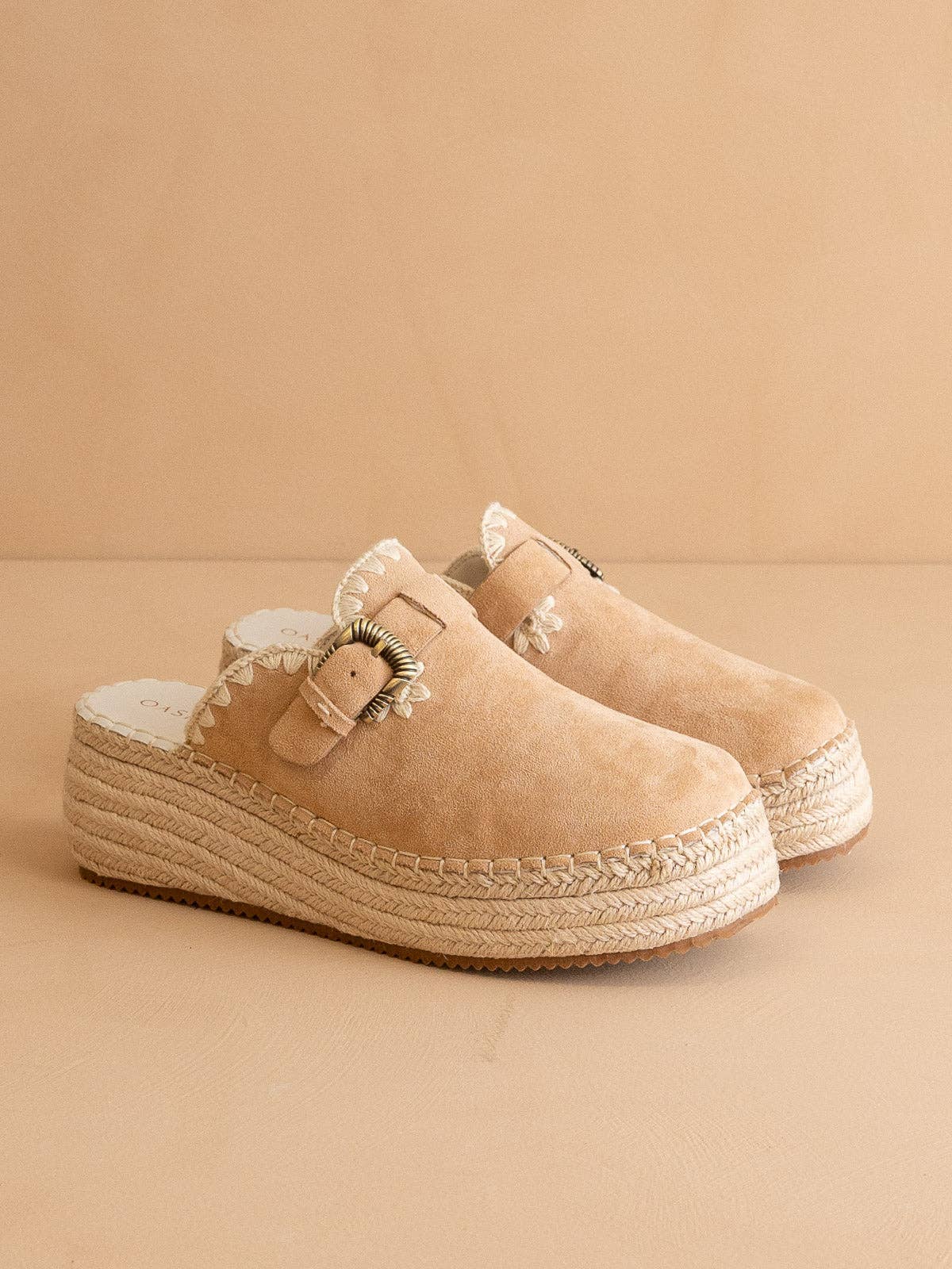 The Edith | Almond Clog Raffia Mule with Western Buckles: ALMOND