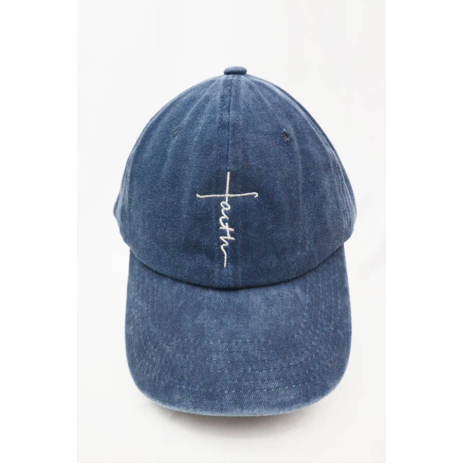 Faith Embroidered Washed Baseball Cap: NAVY / ONE