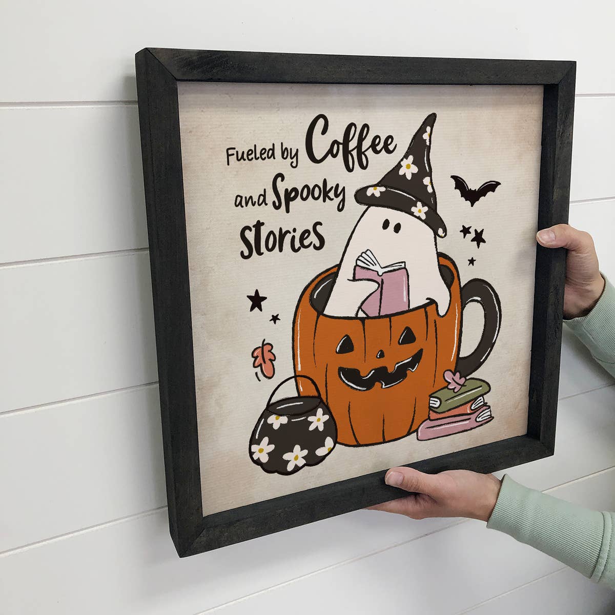 Cute Halloween Sign: 6x6" Mini Canvas Art with Wood Box Frame