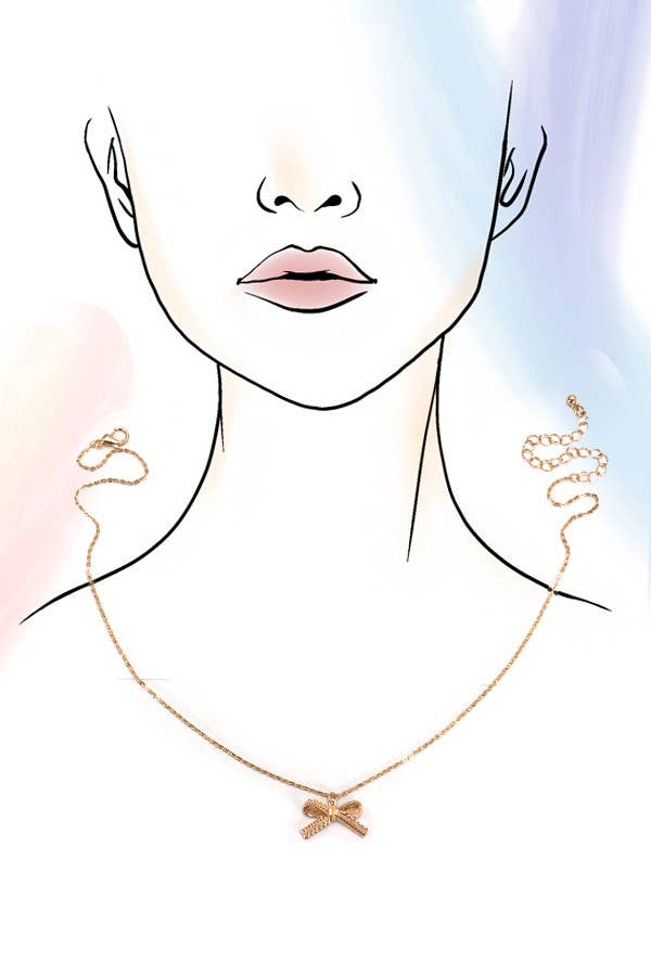 LACE BOW CHARM PENDANT NECKLACE | 80N834: Gold