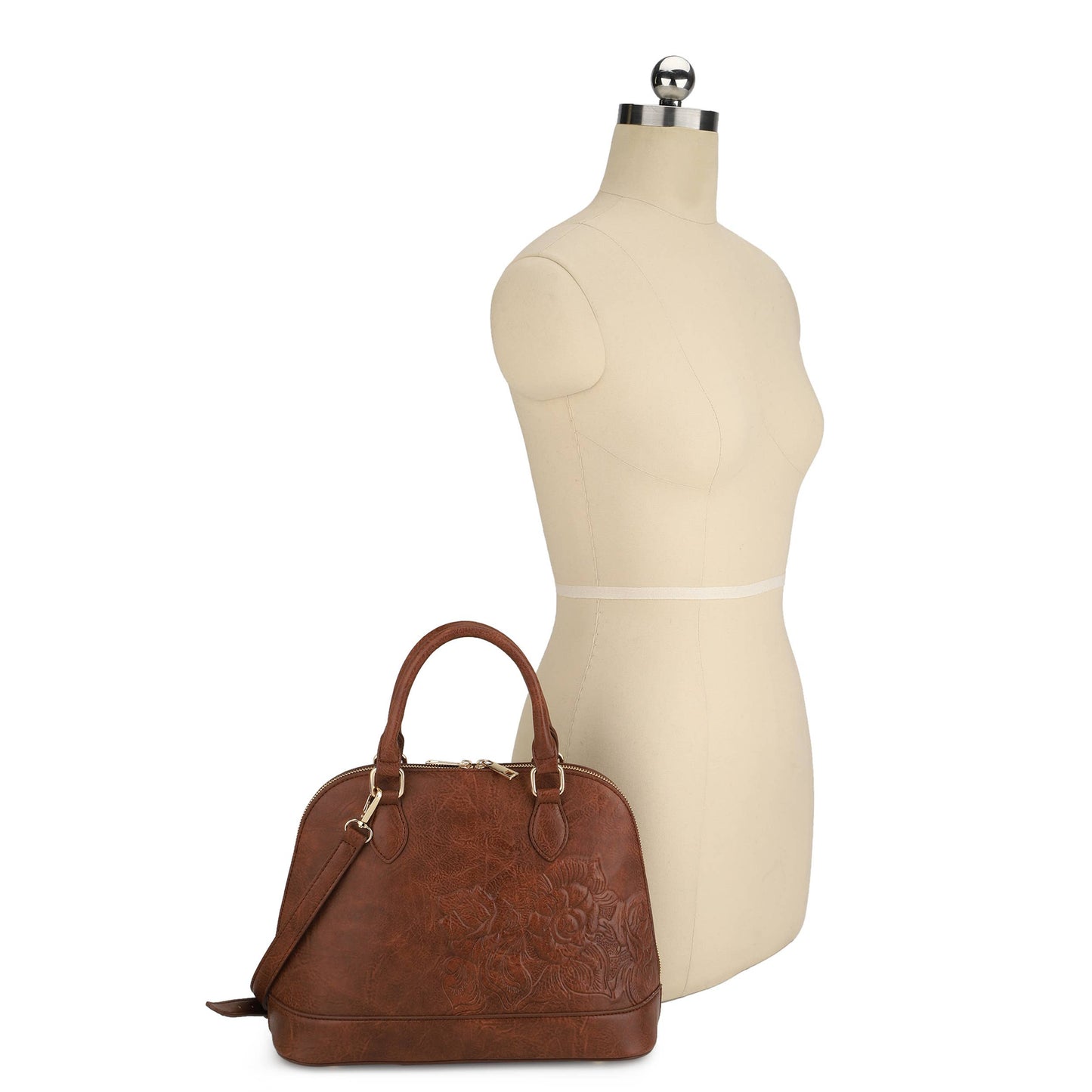 Elianna Hibiscus Floral Embossed Tooled Satchel Bag