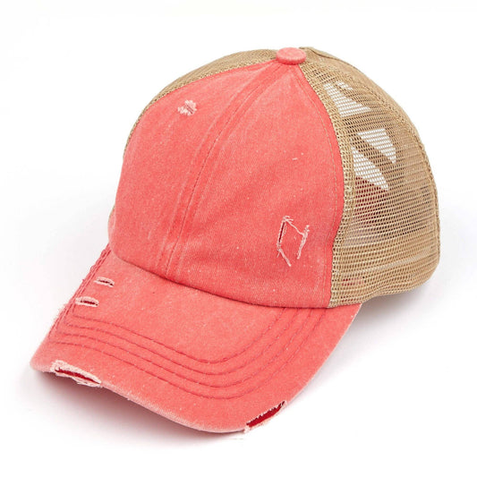CC Multi Level Criss-Cross Pony Cap Coral/Beige