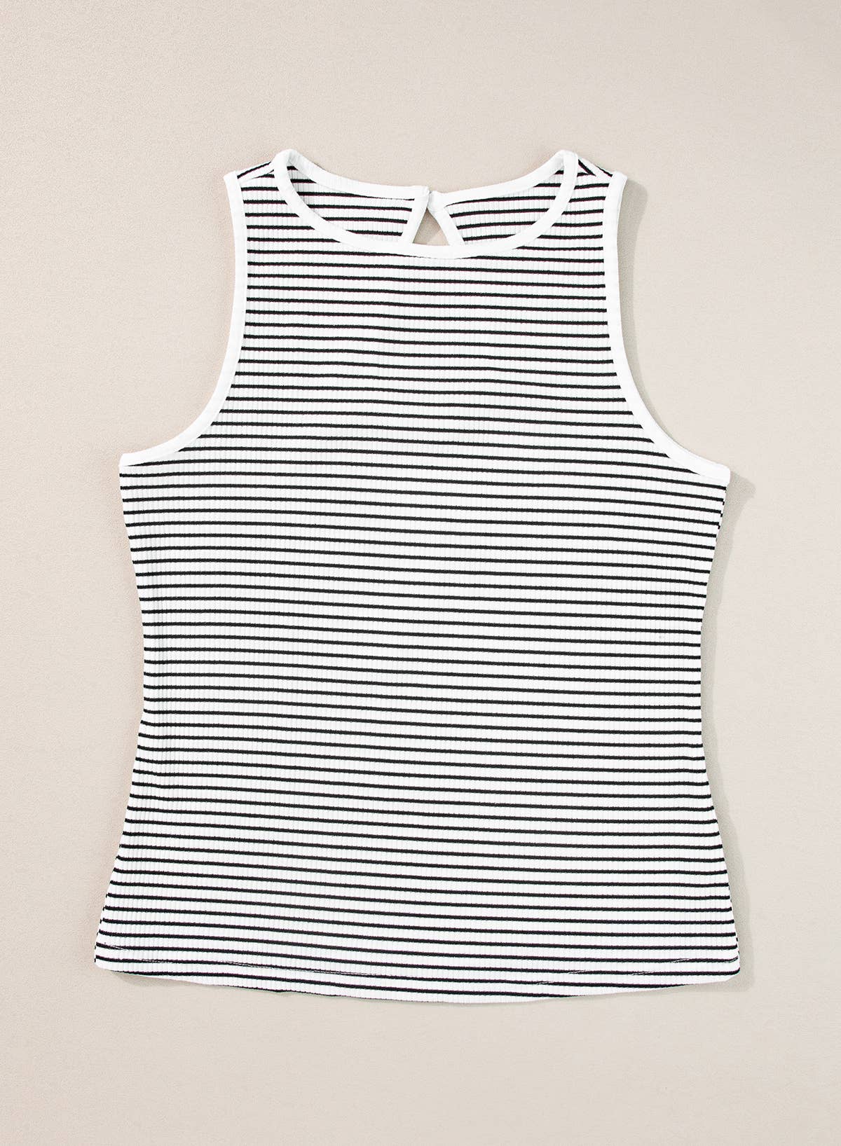 White Striped Print Ribbed Knit Tank Top