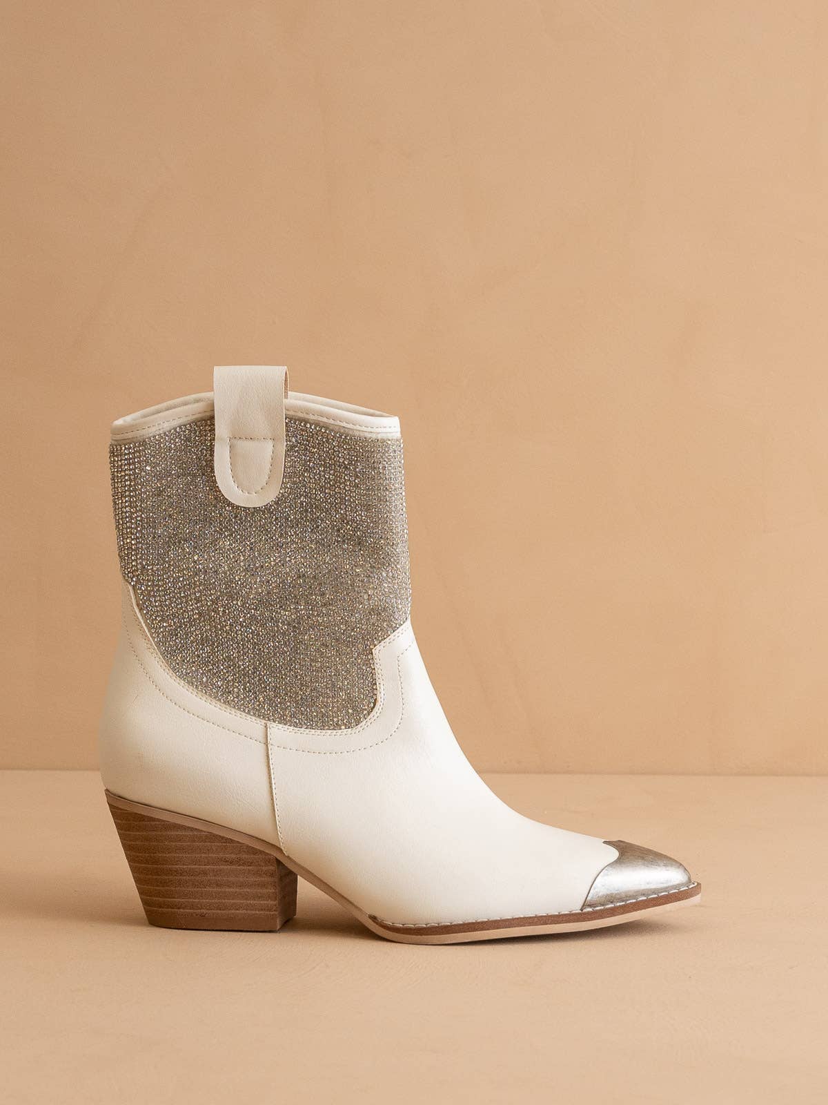 The Wren White | Western Rhinestone Studded Bootie