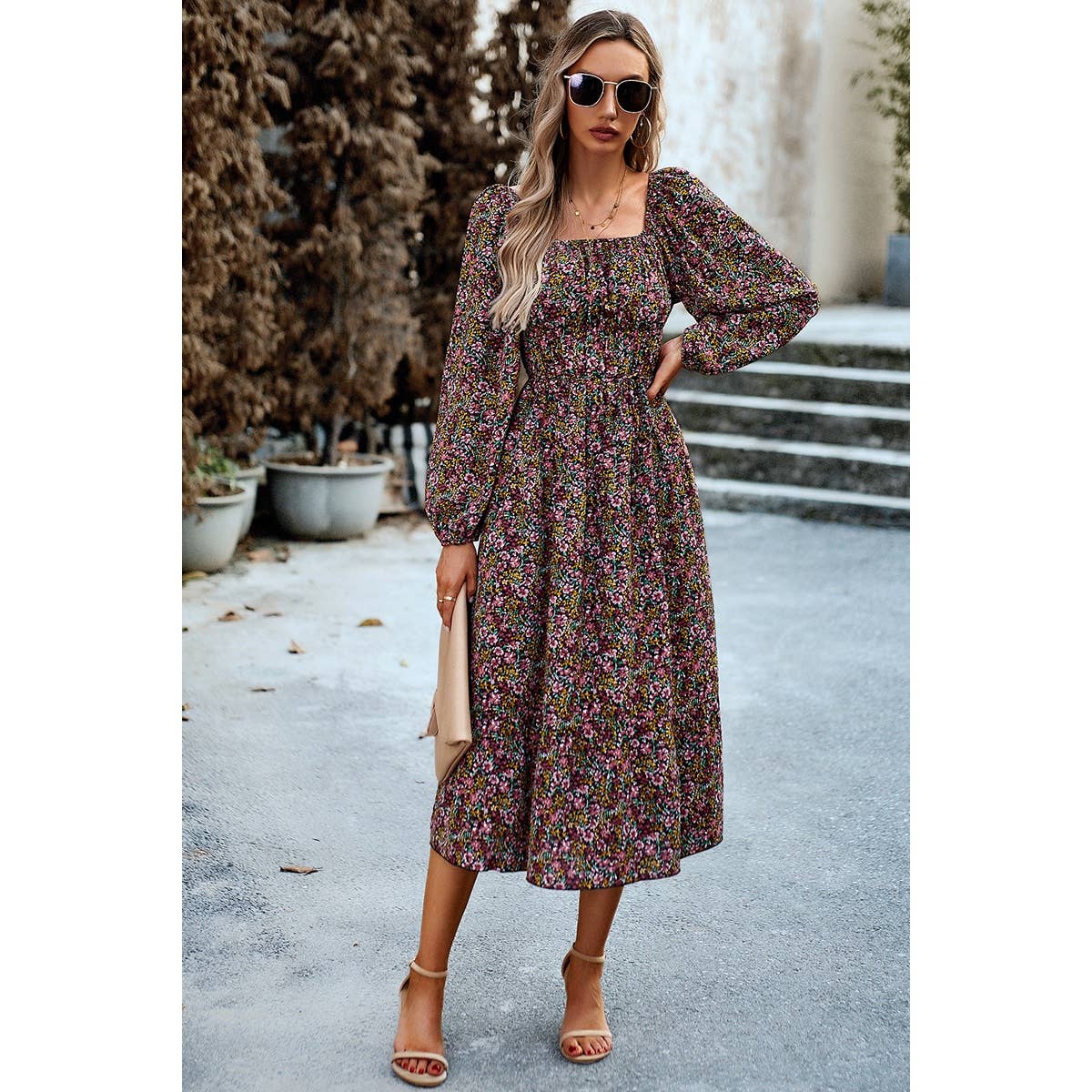 Floral Square NeckDress