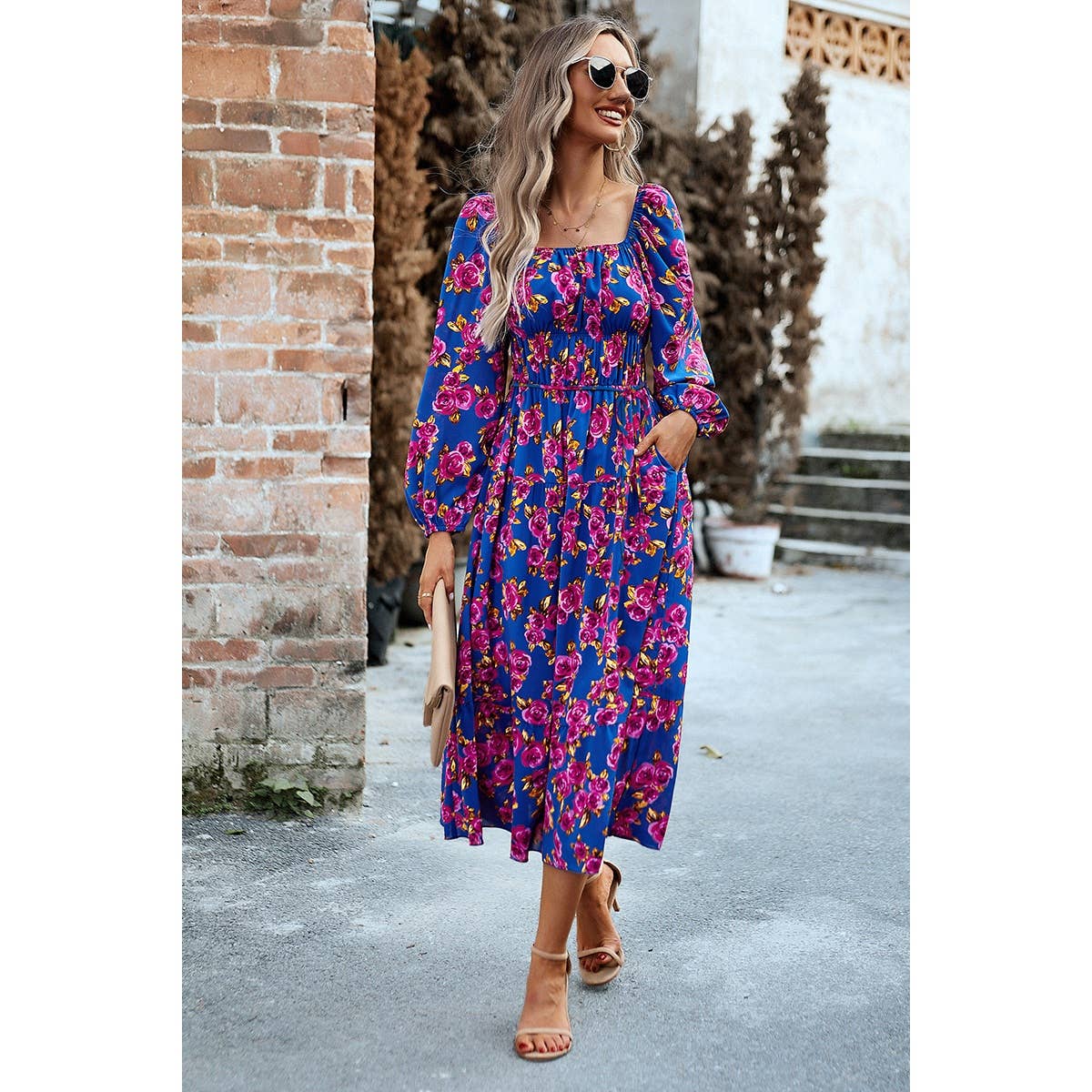 Floral Square NeckDress