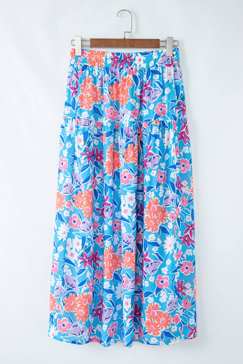 Floral High Waist Wrap Maxi Skirt: Sky Blue